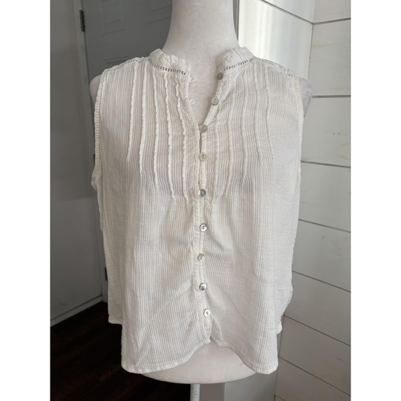 Faherty Tops - Faherty Shirt‎ Womens Large White Sleeveless Button Front Pintuck Organic Cotton
